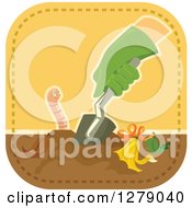 Poster, Art Print Of Gloved Gardeners Hand Digging In Compost By An Earthworm