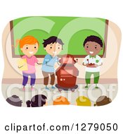 Clipart Of Happy Stick Children Presenting A Robot In Class Royalty Free Vector Illustration