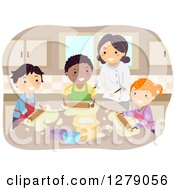 Poster, Art Print Of Happy Home Economics Students And A Teacher Making Pizza