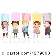 Clipart Of Happy School Students Holding Up Colorful Blank Boards Royalty Free Vector Illustration