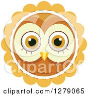 Poster, Art Print Of Cute Owl Face On An Orange Badge