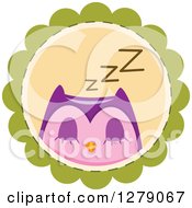 Poster, Art Print Of Cute Sleeping Purple Owl On A Green Badge