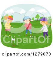 Poster, Art Print Of Happy Children Playing Golf On A Course
