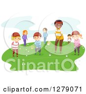 Poster, Art Print Of Male Coach Teaching Children How To Play Golf