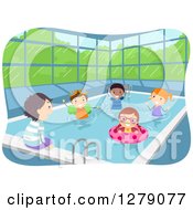 Poster, Art Print Of Happy Kids Soaking Their Feet And Swimming At An Indoor Pool