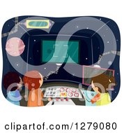 Poster, Art Print Of Children Operating A Control Room In A Spaceship