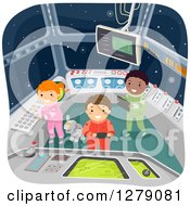 Poster, Art Print Of Robot Dog And Futuristic Children In A Spaceship Control Room