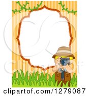 Poster, Art Print Of Blond Caucasian Tour Guy Taking Pictures Over A Blank Frame Stripes And Foliage