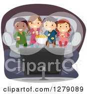 Clipart Of Happy Children Snacking On Popcorn And Watching A Movie At Home Royalty Free Vector Illustration by BNP Design Studio