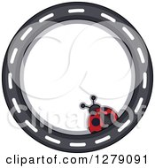 Clipart Of A Ladybug Circular Label With A Road Royalty Free Vector Illustration