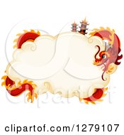 Poster, Art Print Of Red Chinese New Year Dragon Encircling A Cloud With Pagodas