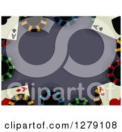 Poster, Art Print Of Border Of Aces Playing Cards And Poker Chips Around Text Space