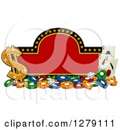 Red And Starry Casino Sign With Poker Chips Dice Playing Cards And A Dollar Symbol