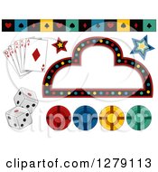 Poster, Art Print Of Casino Sign Playing Cards Suit Border Stars Dice And Poker Chips