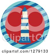 Poster, Art Print Of Nautical Maritime Lighthouse In A Striped Circle