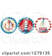 Poster, Art Print Of Nautical Maritime Anchor Lighthouse And Sailboat Icons