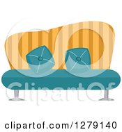 Clipart Of A Vintage Turquoise And Yellow Striped Couch Royalty Free Vector Illustration