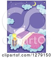 Poster, Art Print Of Dream Background Of A Crescent Moon Stars Bed And Clouds Over Purple