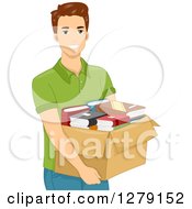 Poster, Art Print Of Brunette White Man Carrying A Box Of Books