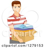 Poster, Art Print Of Brunette White Man Carrying A Box Of Clothes
