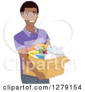 Poster, Art Print Of Handsome Happy Black Man Carrying A Box Of Assorted Foods