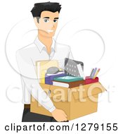 Poster, Art Print Of Handsome Asian Man Carrying A Box Of Office Supplies