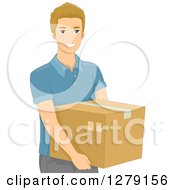 Clipart Of A Blond White Man Carrying A Box Royalty Free Vector Illustration by BNP Design Studio