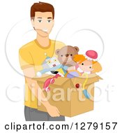 Poster, Art Print Of Brunette White Man Carrying A Box Of Toys