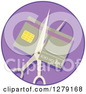 Poster, Art Print Of Scissors Cutting A Credit Card In A Purple Circle