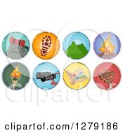 Clipart Of Sketched Round Mountaineering Camping And Hiking Icons Royalty Free Vector Illustration