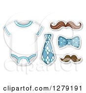 Poster, Art Print Of Neck Tie Bow Mustaches And Baby Onesie