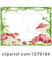 Poster, Art Print Of Green Vine And Pink Mushroom Border Around Text Space