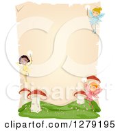 Poster, Art Print Of Blank Parchment Page With Stick Fairy Girls And Mushrooms