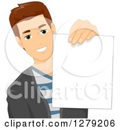 Poster, Art Print Of Happy Brunette Caucasian Man Holding Out A Piece Of Paper