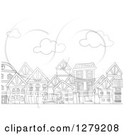 Poster, Art Print Of Black And White Row Of Urban Apartment Buildings And Clouds