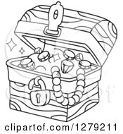 Poster, Art Print Of Black And White Treasure Chest Full Of Jewels