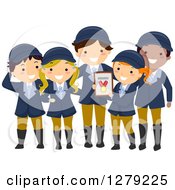 Poster, Art Print Of Happy Child Equestrian Team Holding A Medal