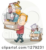 Poster, Art Print Of Cartoon Red Haired White Man Carrying A Keep Box And Leaving A Toss Box Of Stuff