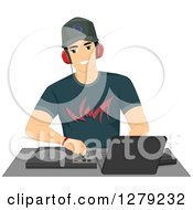 Poster, Art Print Of Handsome Young Male Disc Jockey Dj Mixing Songs At A Turntable
