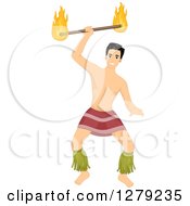 Clipart Of A Handsome Young Hawaiian Dancer With A Fire Baton Royalty Free Vector Illustration