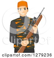 Poster, Art Print Of Handsome Young Asian Man In Hunting Gear Holding A Rifle