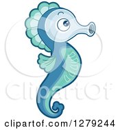 Poster, Art Print Of Cute Blue And Green Seahorse In Profile