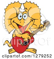 Clipart Of A Happy Frill Lizard Playing An Acoustic Guitar Royalty Free Vector Illustration by Dennis Holmes Designs