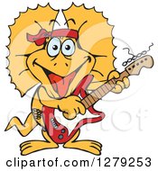Poster, Art Print Of Happy Frill Lizard Playing An Electric Guitar