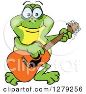 Clipart Of A Happy Frog Playing An Acoustic Guitar Royalty Free Vector Illustration