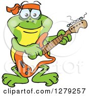 Clipart Of A Happy Frog Playing An Electric Guitar Royalty Free Vector Illustration
