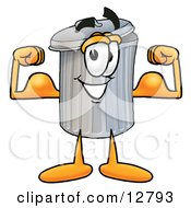 Poster, Art Print Of Garbage Can Mascot Cartoon Character Flexing His Arm Muscles
