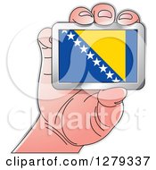 Poster, Art Print Of Caucasian Hand Holding A Bosnia And Herzegovina Flag