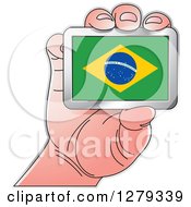 Caucasian Hand Holding A Brazilian Flag