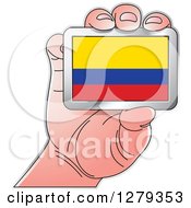 Caucasian Hand Holding A Colombian Flag